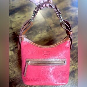 Dooney & Bourke Poppy Red Hobo Shoulder Bag with Leather Trim Horse bit strap